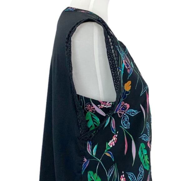 A New Day Target Blouse NEW Black Green Pink Tropical Floral Top Women's Medium - Picture 7 of 12